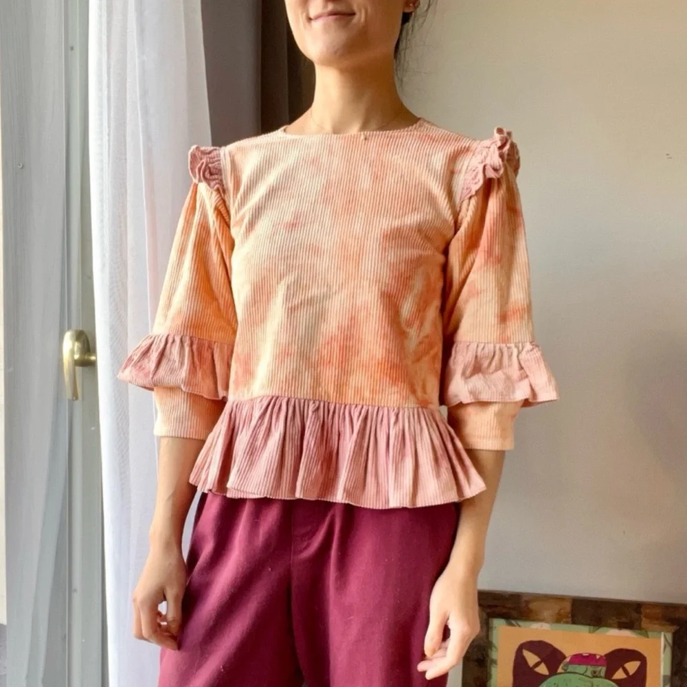 STORY MFG Amla top in peach/pink corduroy - Picture 2 of 13